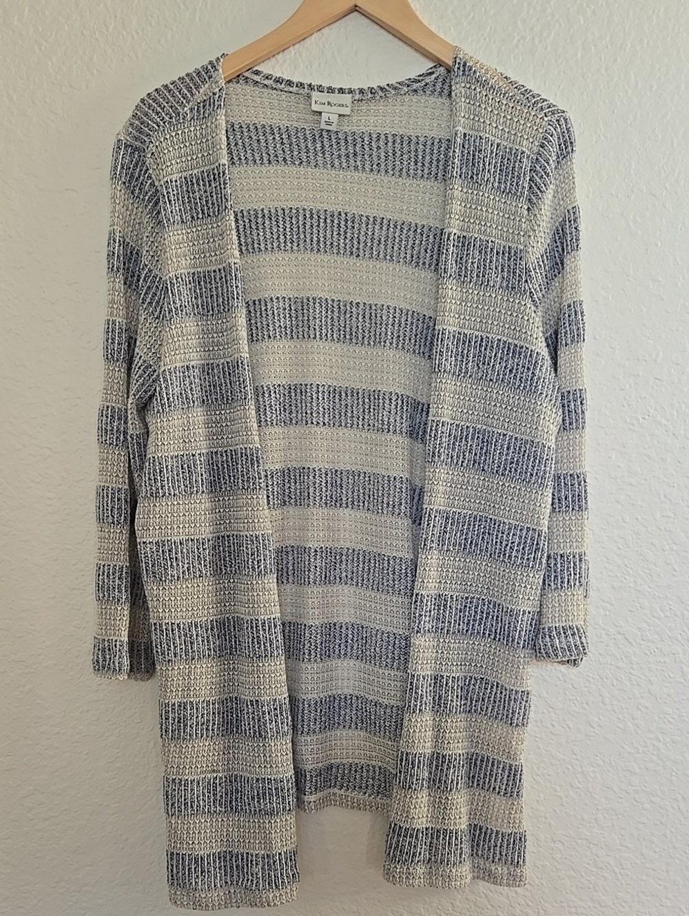 Kim Rogers Navy & Cream Striped Open-Front Cardigan